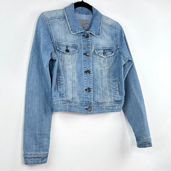 Celebrity Pink Jeans Cropped Denim Jacket Light Wash Distressed Jacket Size S - Picture 2 of 15